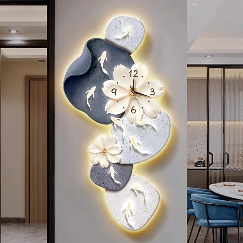 Wall Clock Modern Minimalist Nine Koi Fish Large Silent Wall Clock Home Decor Living Room Bedroom TV Background No Drilling