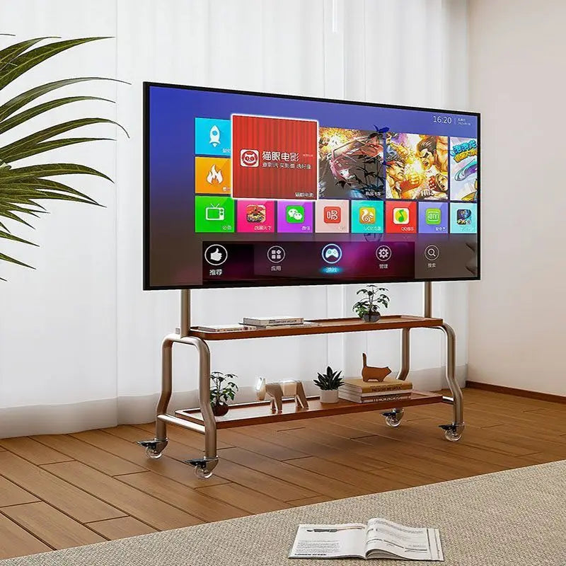 Stainless steel TV floor stand movable vertical wheeled trolley TV stand living room bedroom universal hanger Storage rack