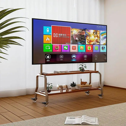 Stainless steel TV floor stand movable vertical wheeled trolley TV stand living room bedroom universal hanger Storage rack
