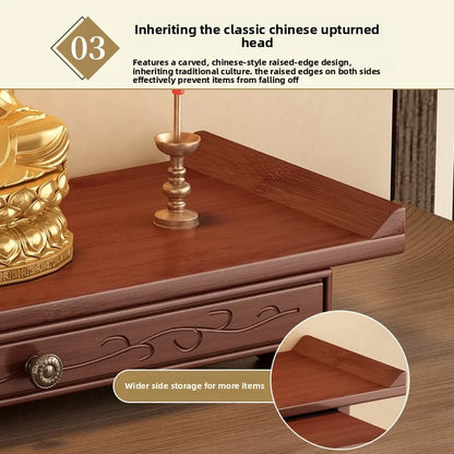 Buddha niche wall-mounted God of Wealth shrine non-solid wood Bodhisattva offering base incense burner storage shelf