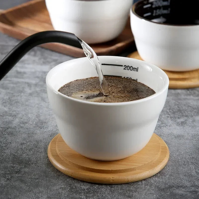 200ml Ceramic Coffee Bowl with Scale Thickened Measuring Bowl U Cupping Cup with Spoon Espresso Measuring Cup Coffee Accessories