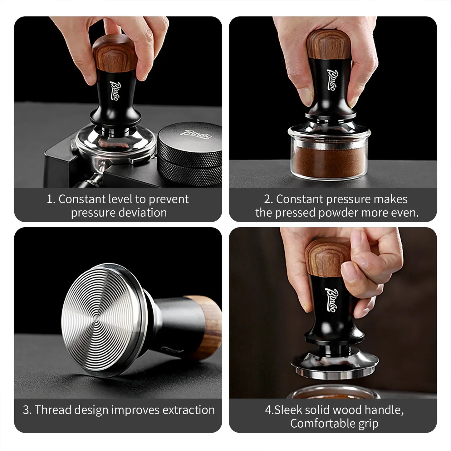 Bincoo Pro Constant-Force Tamper , 51/58mm Precision Fit, 30LB Consistent Pressure, Professional Espresso Tool
