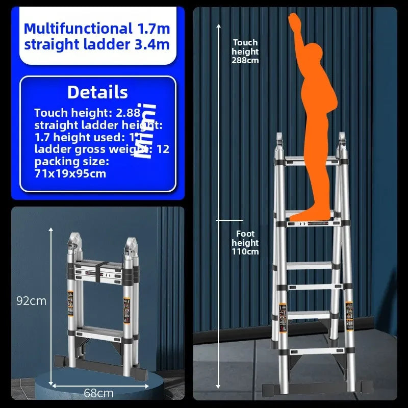 Stainless steel telescopic ladder thickened straight ladder folding herringbone ladder portable household ladder