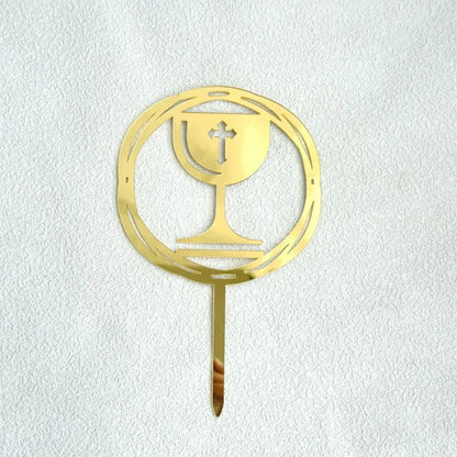 Ins Cross Christ Birthday Cake Topper Gold Acrylic Dove Cross for Eucharist Baby Baptism Party Cake Toppers Dessert Decoration