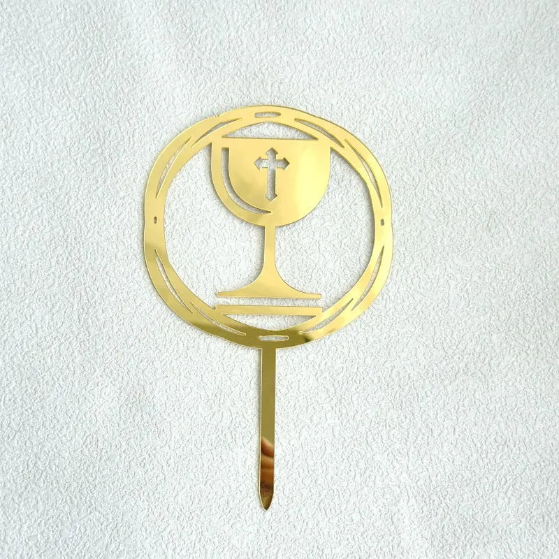 2025 Christ Cross Birthday Cake Topper Gold Acrylic Dove Cross Eucharist Baptism Party Communion Baptism Cake Topper Decoration