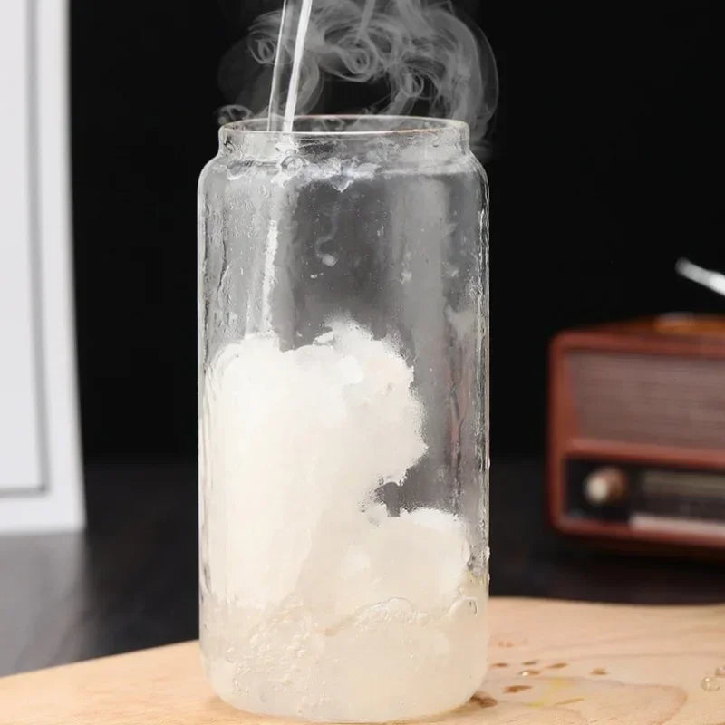 450ml/550ml Transparent Glass Cup with Wooden Lid and Straw Home High Borosilicate Glass Juice Cup Water Cup Drinking Utensils