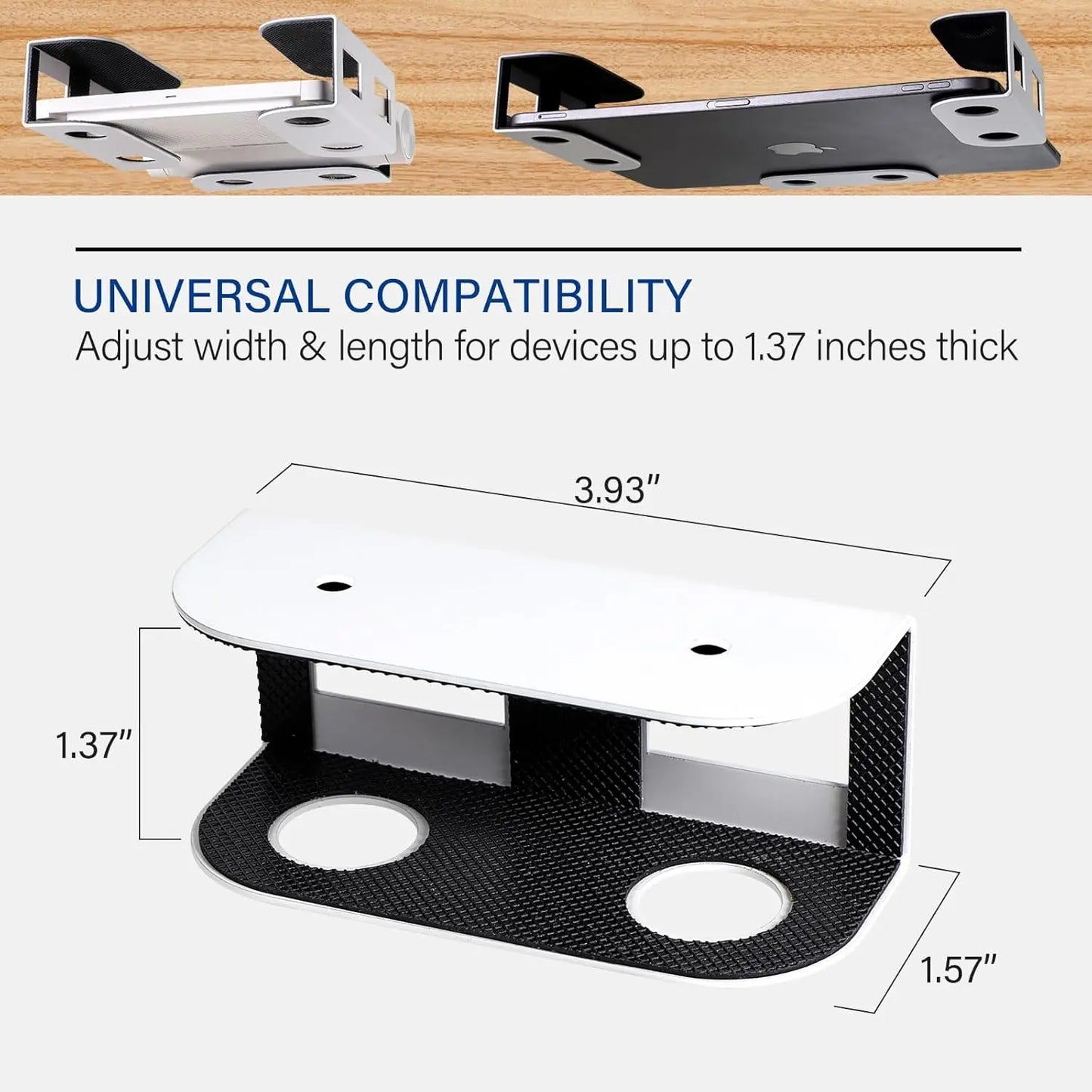 Under Desk Laptop Mount, Metal Under Desk Shelf Holder for Laptop, Mac Mini, Macbook, Keyboard with Anti-Scratch Silicone