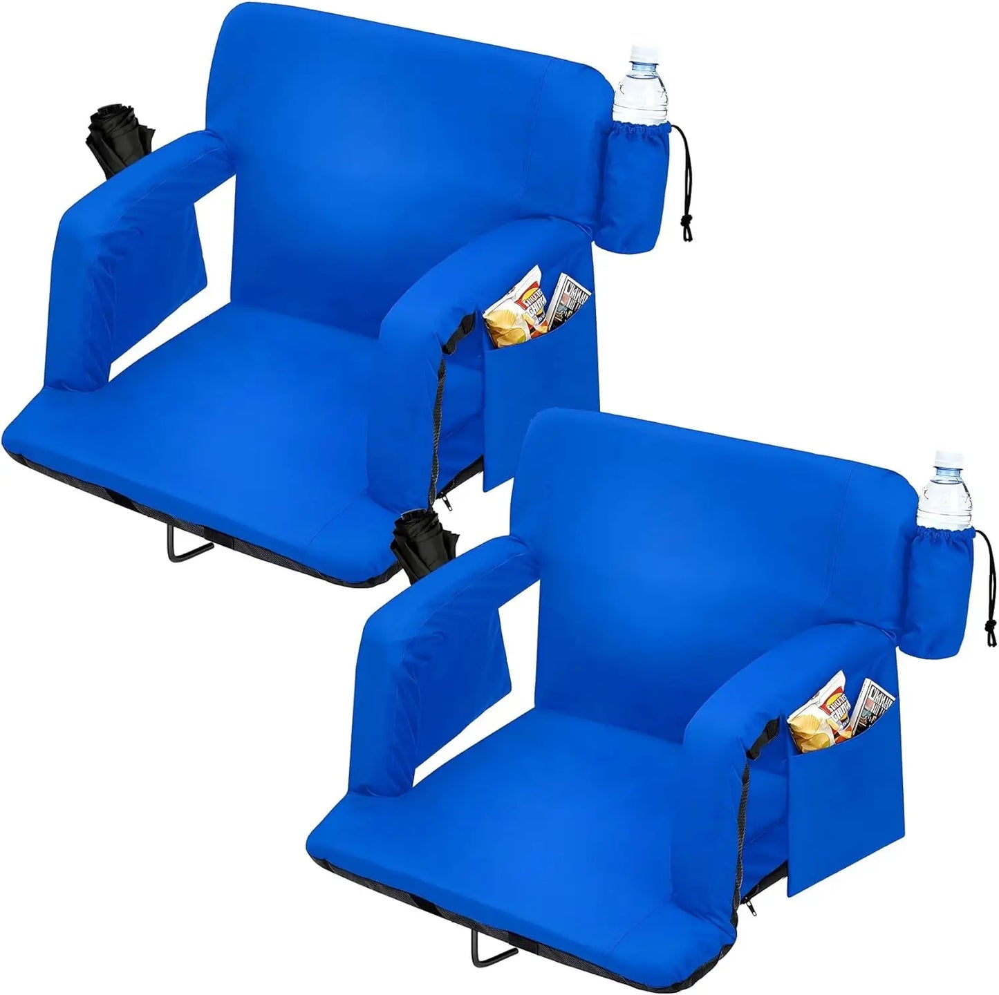 2 Pcs Portable Reclining Stadium Seat Chair with Padded Backrest & Adjustable Armrests for Bleachers,Games,Outdoor Camping
