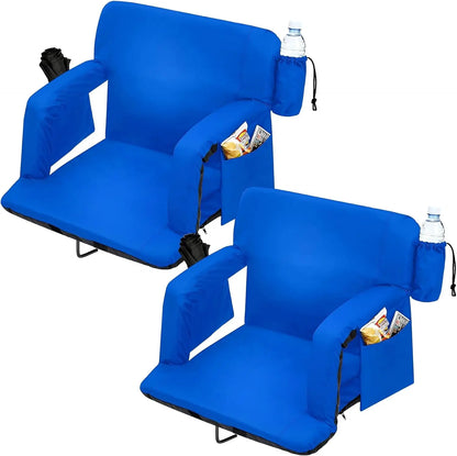 2 Pcs Portable Reclining Stadium Seat Chair with Padded Backrest & Adjustable Armrests for Bleachers,Games,Outdoor Camping