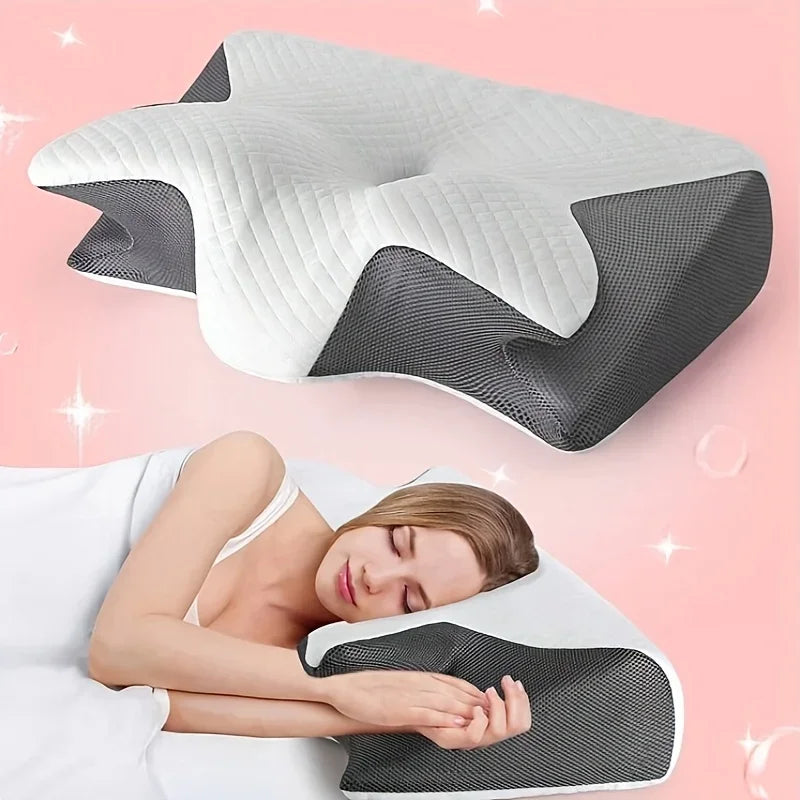 New  2 in 1 Ergonomic Neck Horn Pillow for Side Back Stomach Sleepers Contoured Design Shoulder Relaxation Soft Yet Firm Support