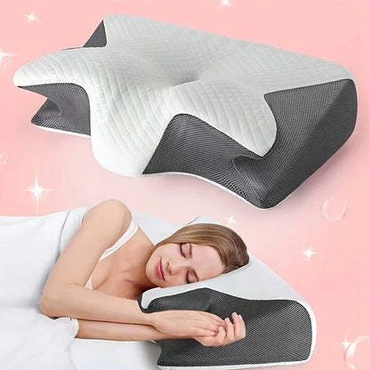 New  2 in 1 Ergonomic Neck Horn Pillow for Side Back Stomach Sleepers Contoured Design Shoulder Relaxation Soft Yet Firm Support