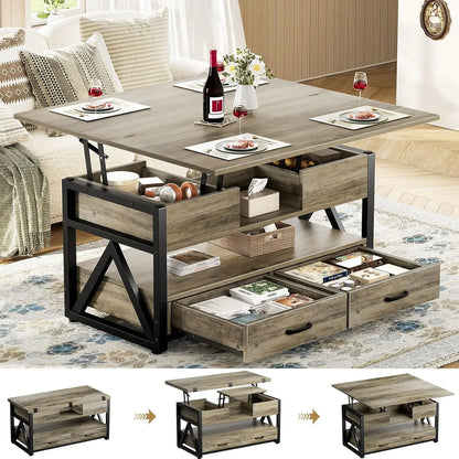 40" Lift Top Coffee Table,4 in 1 Multi-Function Lift Coffee Tables with Storage Drawers and Hidden Compartmen,,FarmhouseTable