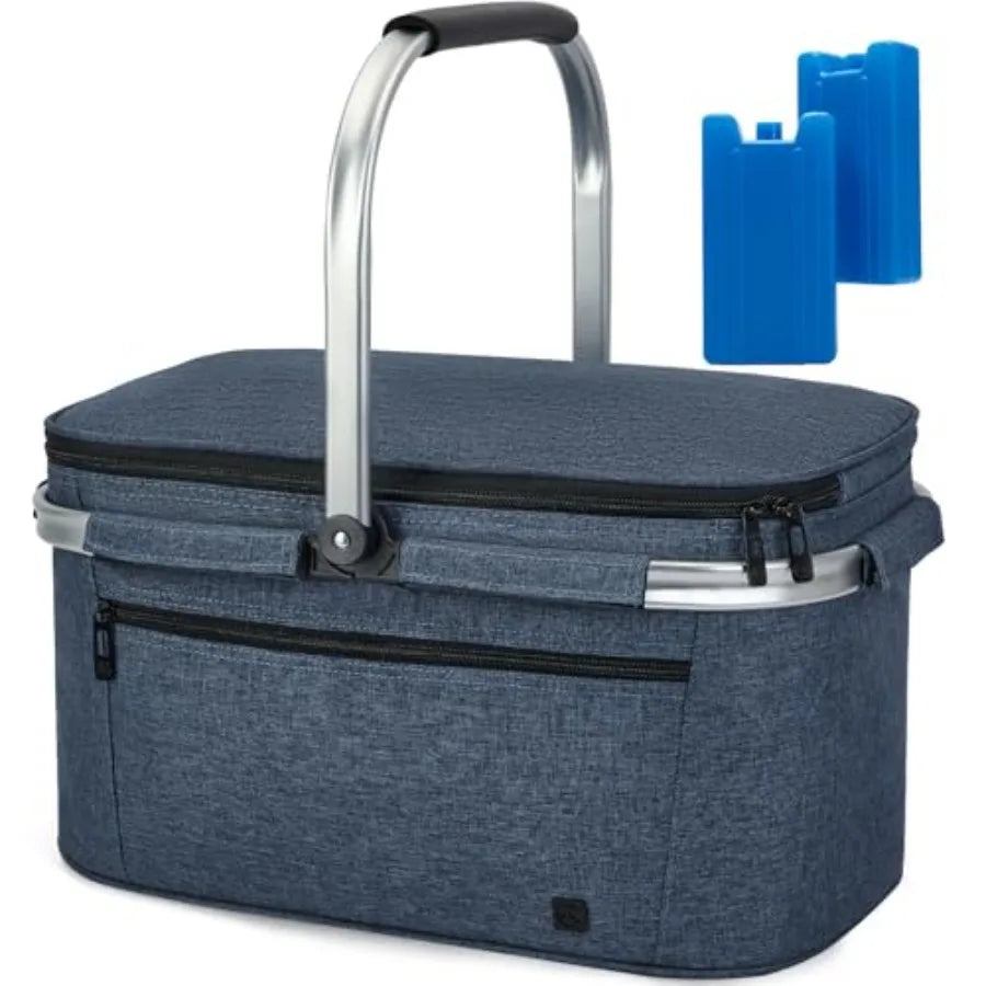 ALLCAMP Picnic Basket - 2 Ice Box Included 2L Insulated Cooler Thickening Foldable Picnic Basket with Removable Baskets and Sew