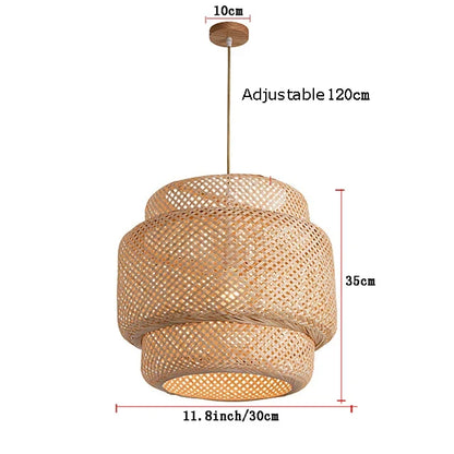 Modern 30cm E27  Bamboo Pendant Light Hand Woven Bamboo Art Chandelier Dining Room Lantern Chandelier Bedroom Dining Room Lamp