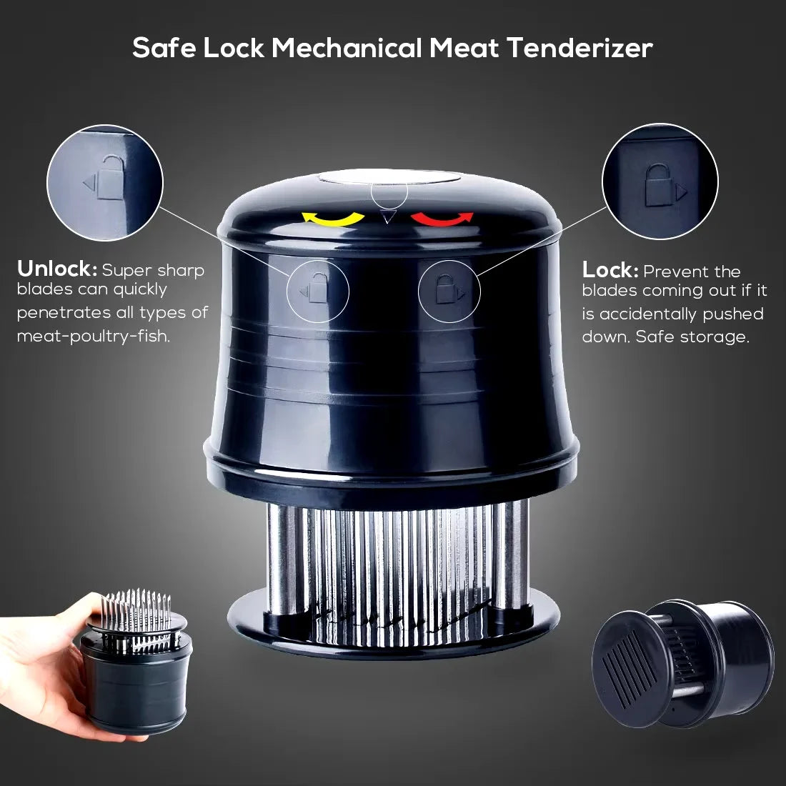 56 Ultra Sharp Blades Needle Meat Tenderizer Stainless Steel Meat Beaf Steak Tenderizer Tool With Safety Lock YY034
