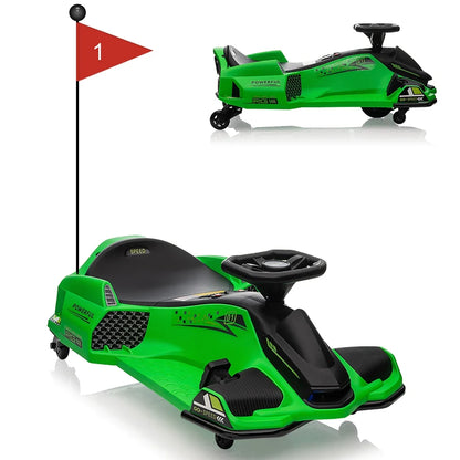 24V Electric Go-Kart Kids Outdoor Ride On Drift Racing Car Toy with Variable Speeds Up to 7.5 Mph,LED Lights,Music,USB Port