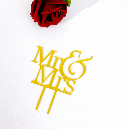 New MR&MRS Happy Wedding Cake Topper Gold Black Acrylic Ring Groom Bride Cake Topper Wedding Engagement Party Dessert Decoration