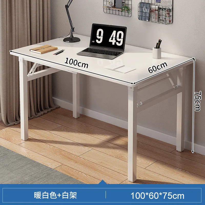 Walnut Rectangular Folding Computer Desk Portable Space Saving Office Study Classroom Training Home Use Household Furniture