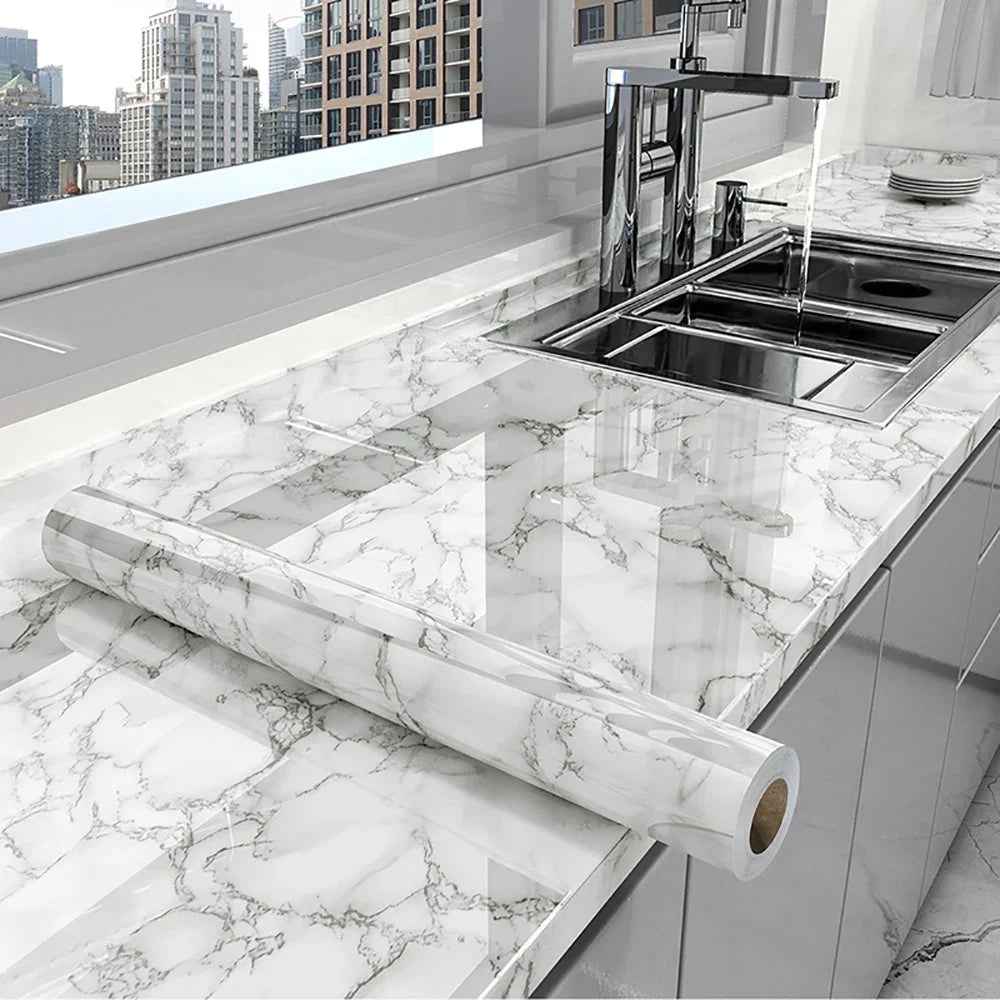 55cm Marble Self Adhesive Wallpaper Vinyl Contact paper PVC Waterproof Wall Stickers For Livingroom Kitchen Home Decor Film  ﻿