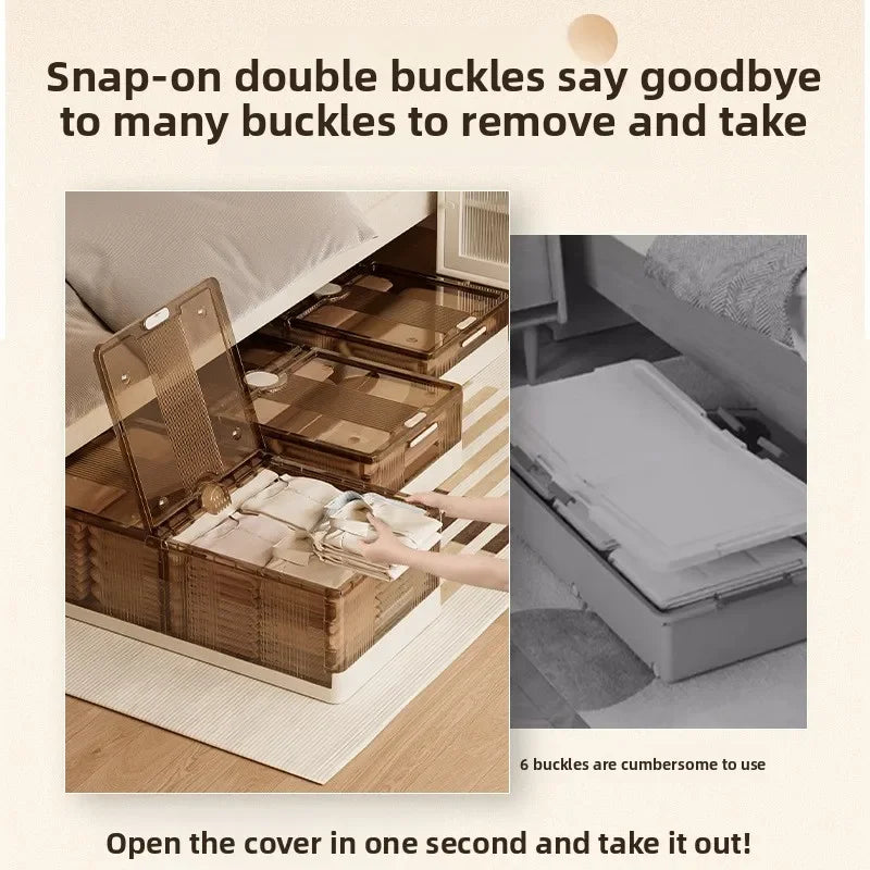 Folding storage ******der the bed Plastic transparent extra large roller dustproof storage box Clothes quilt finishing box