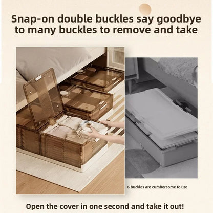 Folding storage ******der the bed Plastic transparent extra large roller dustproof storage box Clothes quilt finishing box