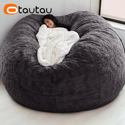 OTAUTAU 5ft Giant Fluffy Faux Bunny Fur Bean Bag Cover Winter Christmas Pouf Cover DD003【No Filler!Need uy Filler By Yourself!】