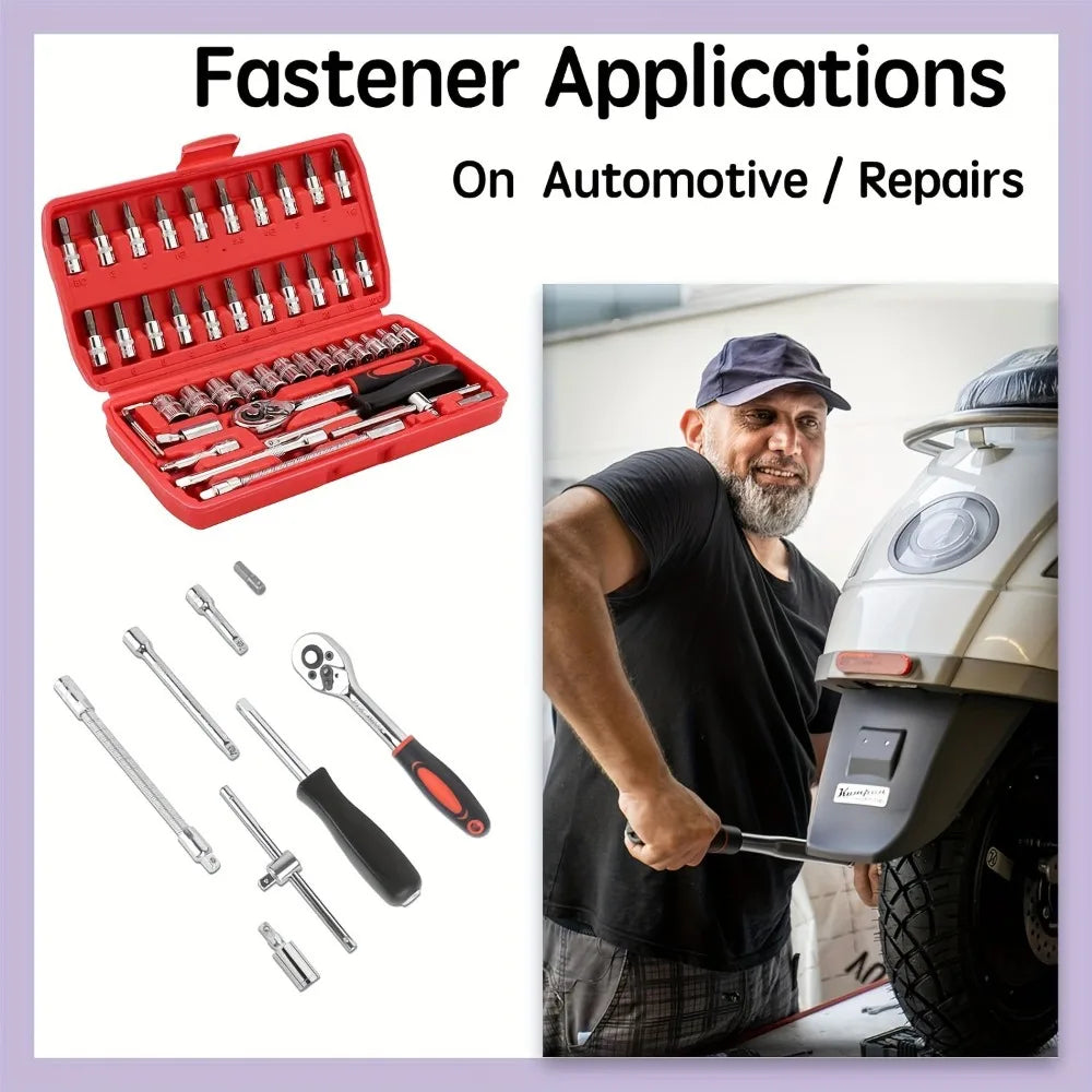 46 Piece Set of Combination Tools, Screwdriver Set, Ratchet Wrench, Multifunctional Repair, Home Installation, Socket Wrench