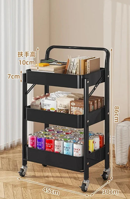 Foldable Multi Tier Rolling Trolley Organizer Cart Kitchen Home Bedroom Books Snacks Portable Storage Cart Wheels Furniture