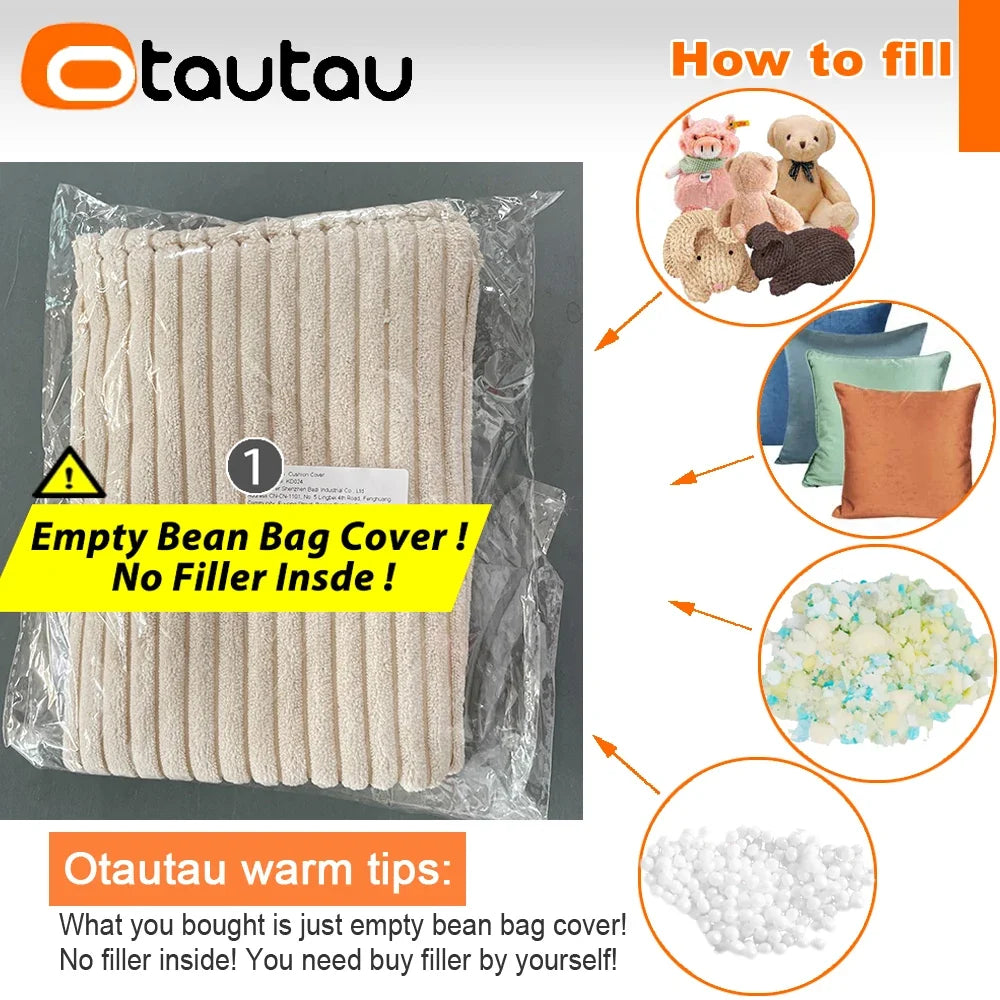 OTAUTAU Corduroy Bean Bag Pouf Cover Without Filler Lazy Floor Beanbag Chair Sac Puff Ottoman Lounger Frameless Furniture DD025