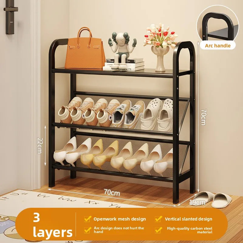 Steel shoe rack household door simple storage space saving metal multi-layer narrow shoe cabinet