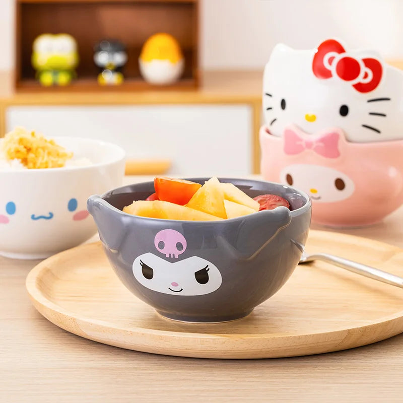 For Sanrio 5Inches Ceramic Rice Bowls Home Cute for Melody& Cinnamoroll& Kuromi Tableware Cartoon Anime Relief Bowl for Children