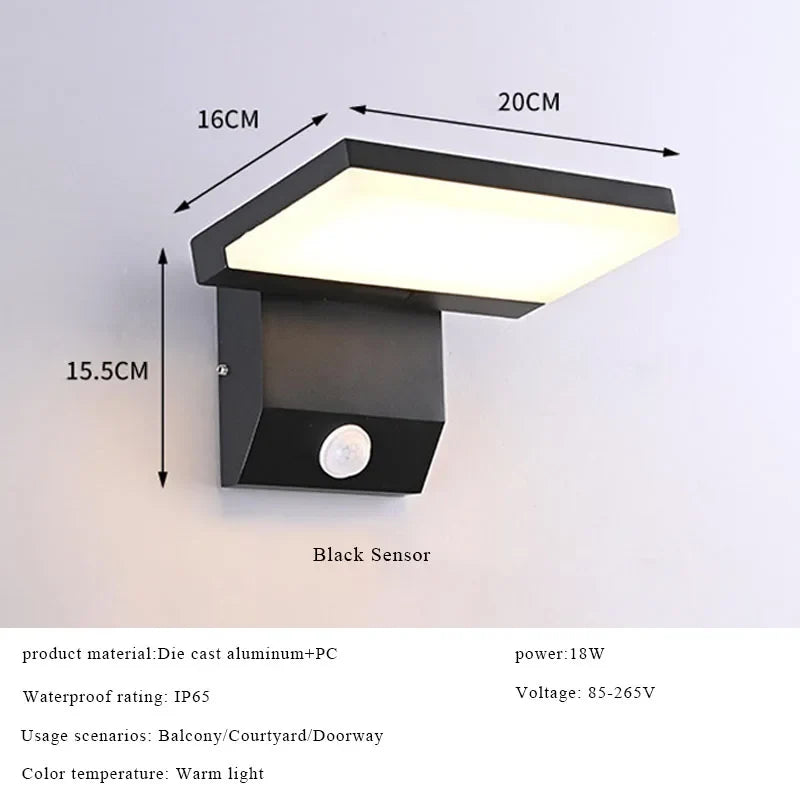IP65 Waterproof Sensor Wall Lamp LED Outdoor Wall Light Adjustable Angle wall Lights  Aluminum Alloy Entrance Corridor Balcony