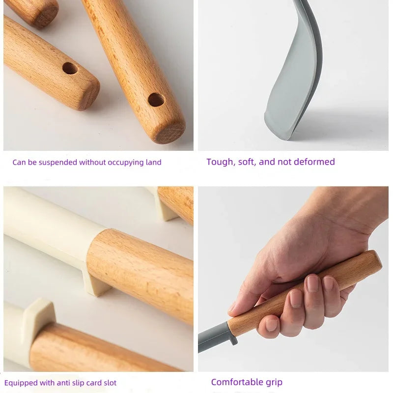 NEW Silicone Spatula Non Stick Pan Wooden Handle Silicone Vegetable Heat-resistant Silicone Cooking Spatula Spoon Kitchen tool