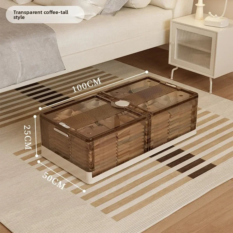 Folding storage ******der the bed Plastic transparent extra large roller dustproof storage box Clothes quilt finishing box