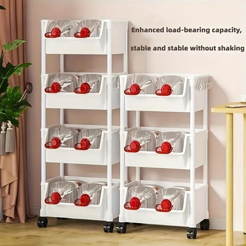 5-tier Storage Rack Storage Cart Bookshelf - Mobile Storage Rack with Wheels for Living Room Bedroom Dormitory Book Storage Rack