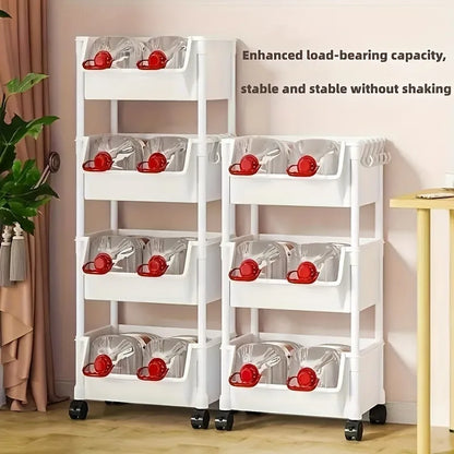 5-tier Storage Rack Storage Cart Bookshelf - Mobile Storage Rack with Wheels for Living Room Bedroom Dormitory Book Storage Rack