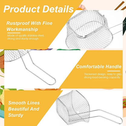 4Pcs Mini Square Fry Basket Stainless Steel French Fries Fry Basket with Handle Deep Food Serving Baskets For Onion Rings Snacks