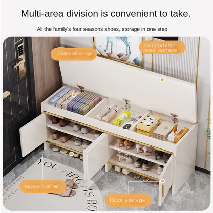 Shoe changing bench household entrance shoe bench can sit on shoe cabinet soft seat integrated storage low cabinet