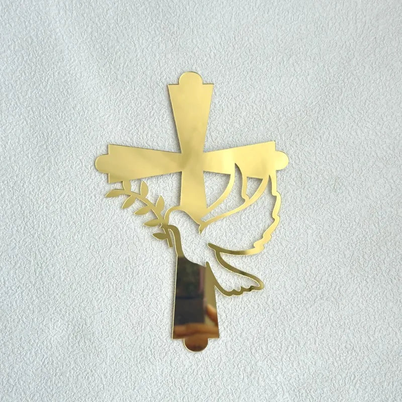 2025 Christ Cross Birthday Cake Topper Gold Acrylic Dove Cross Eucharist Baptism Party Communion Baptism Cake Topper Decoration