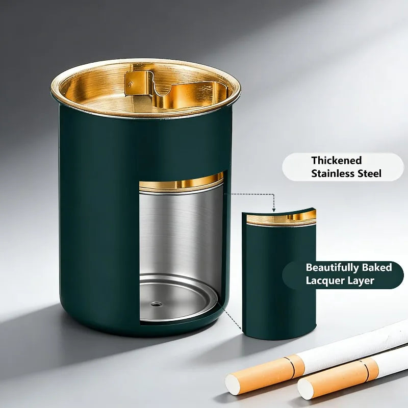 Windproof Stainless Steel Ashtray with Lid, Smokeless Cigar Ashtray for Indoor Outdoor Patio Use, 1PC Home Smoking Accessory