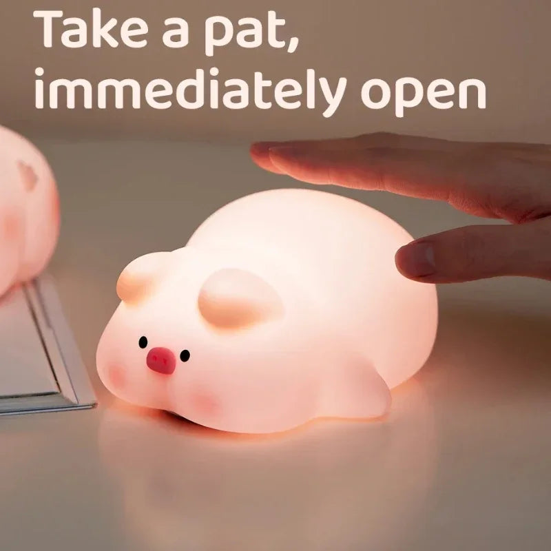 Pink Piggy Night Light Cute Silicone Night Light LED Pat Lamp Room Decoration USB Charging Indoor Atmosphere Lamp Children Gift