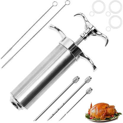 Meat Injector Syringe Kit Stainless Steel BBQ Marinade Injector Kit Kitchen Turkey Injector Syringe with 3 Marinade Needles Y213