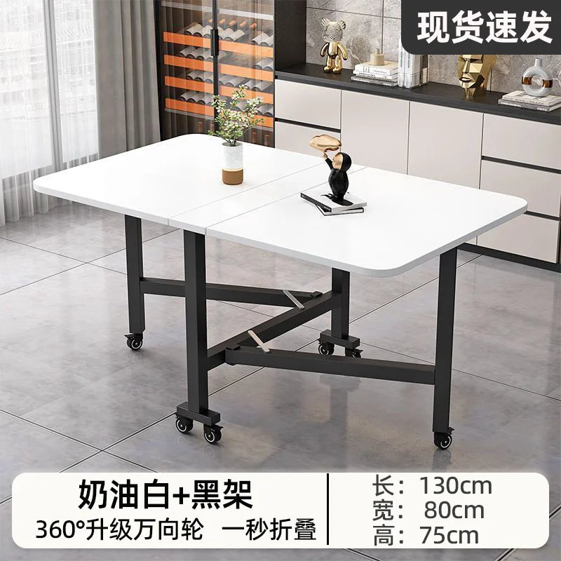 Folding dining table for small household multifunctional folding rock board table rectangular living room movable dining table