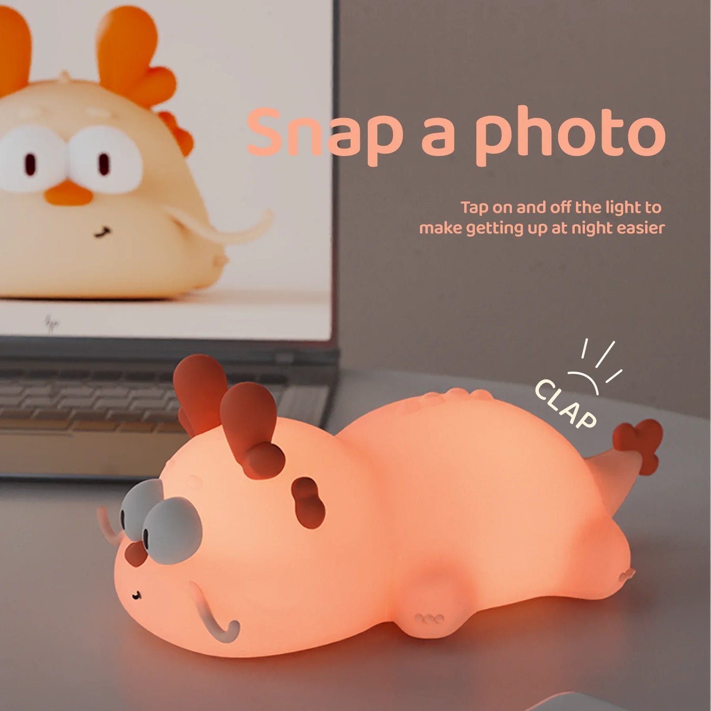 Dinosaur Night Light Chinese Dragon Night Lamp Cute Silicone Lamp Touch Timing Desktop Decorative Lamp Children's Birthday Gift