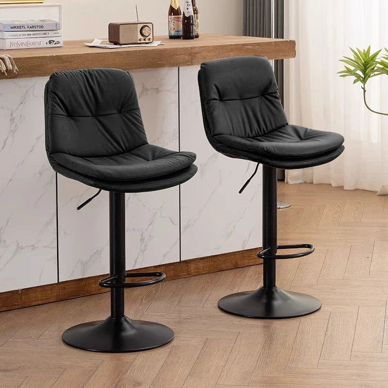 Kitchen Bar Stools, Leather Bar Stools for Kitchen Island, Adjustable Height Breakfast Bar Stools with Back and Footrest, Swivel