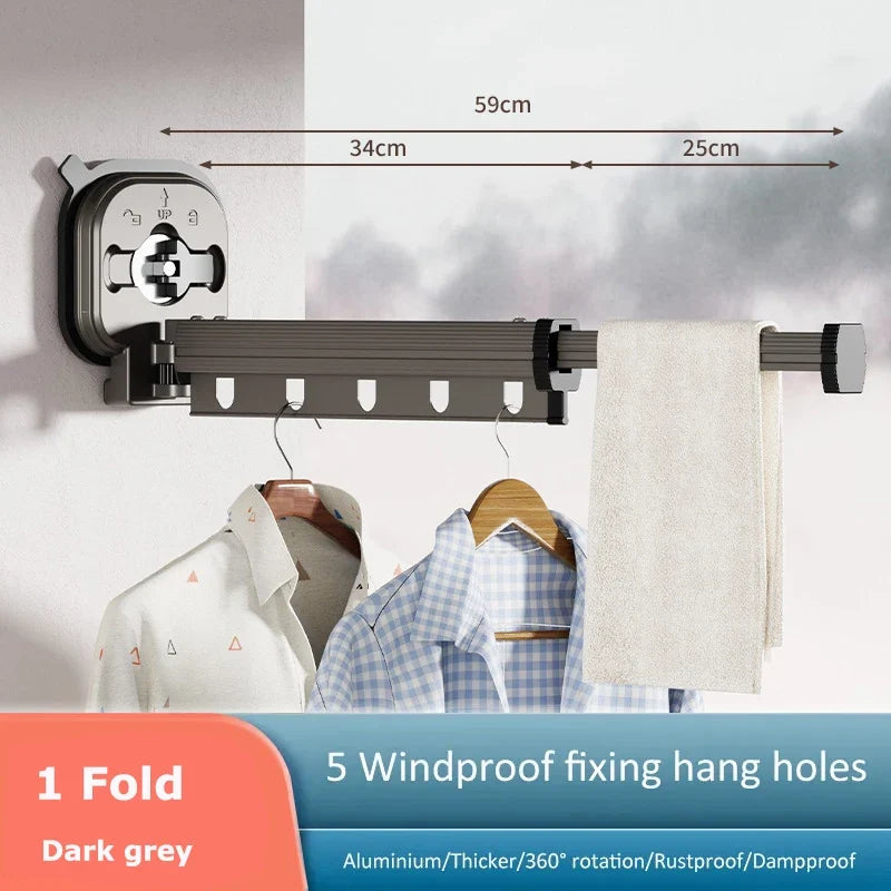 Folding Clothes Hanger Indoor Retractable Cloth Drying Rack Space Saving Home Laundry Clothesline Wall Mount Clothing Rack