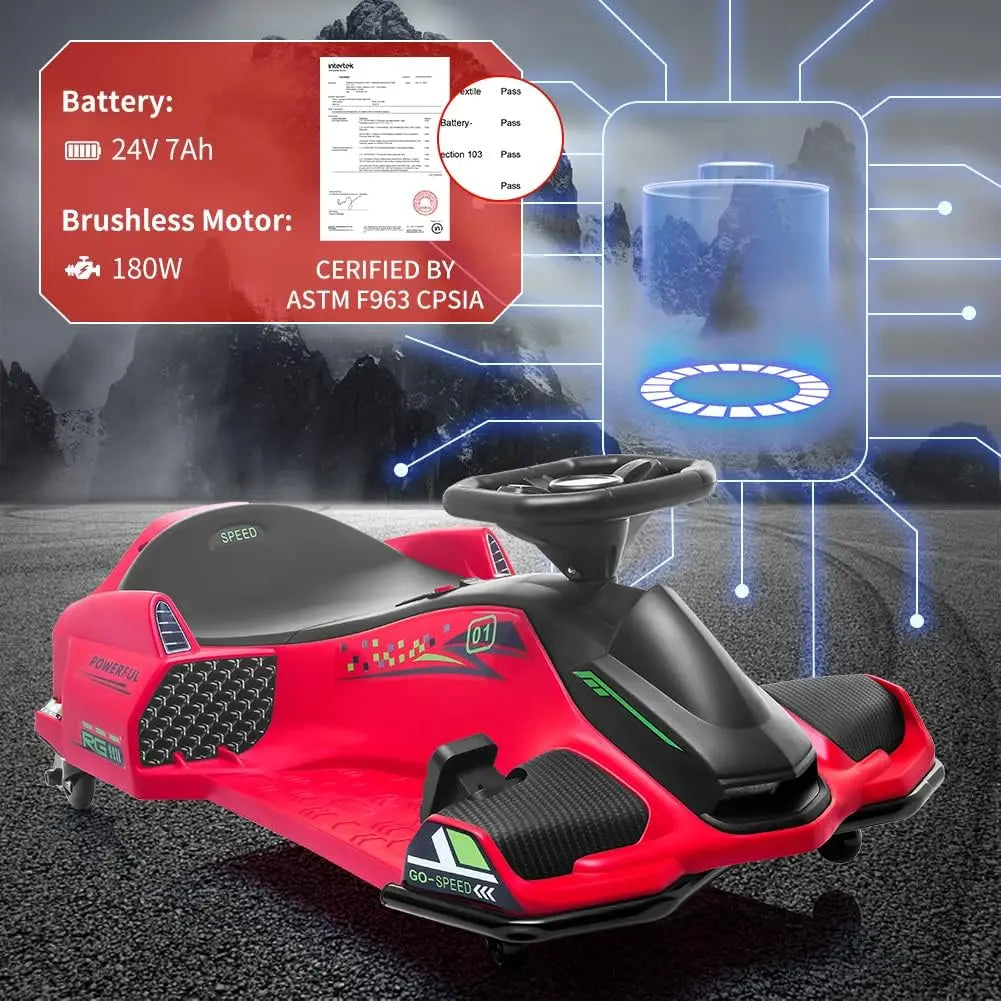 24V Electric Go-Kart Kids Outdoor Ride On Drift Racing Car Toy with Variable Speeds Up to 7.5 Mph,LED Lights,Music,USB Port