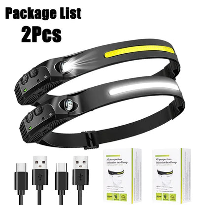 Sensor Headlamp USB Rechargeable LED Flashlight XPE+COB Torch Camping Waterproof Headlight for Fishing Lantern 1/2/3/4/5/8/10PCS