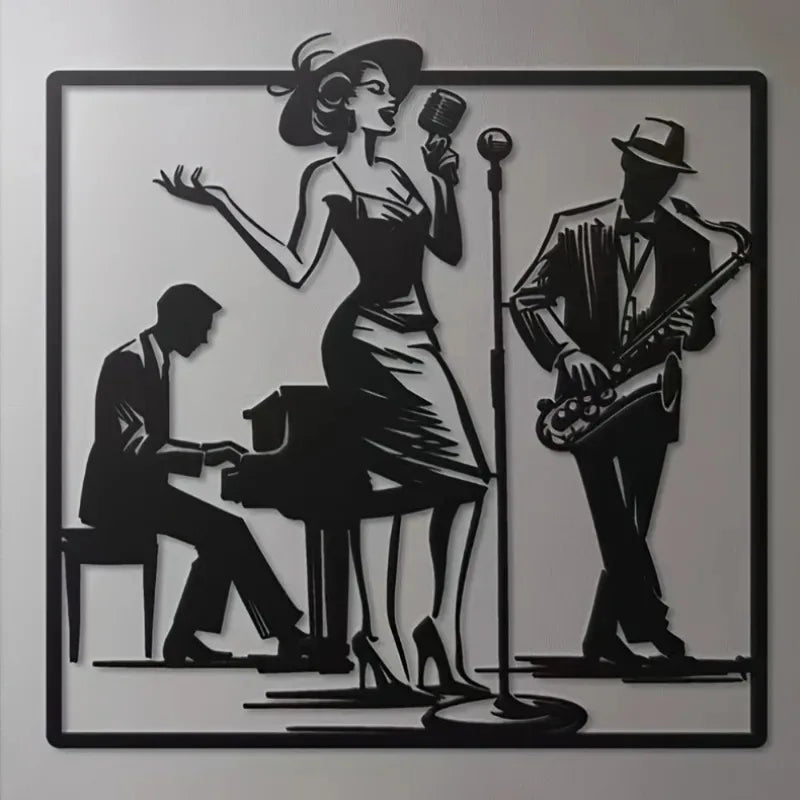 Vintage Multi-Layer Jazz Band Wall Art – Handcrafted Metal Musician Sculpture with Retro Black Finish | Ideal for Home, Bar