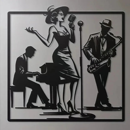 Vintage Multi-Layer Jazz Band Wall Art – Handcrafted Metal Musician Sculpture with Retro Black Finish | Ideal for Home, Bar